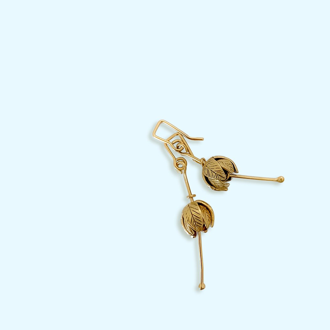 Stylised Golden Fuchsia Flower Pendant Earrings - 18ct Gold Plate - HerbertandWilks Jewellery