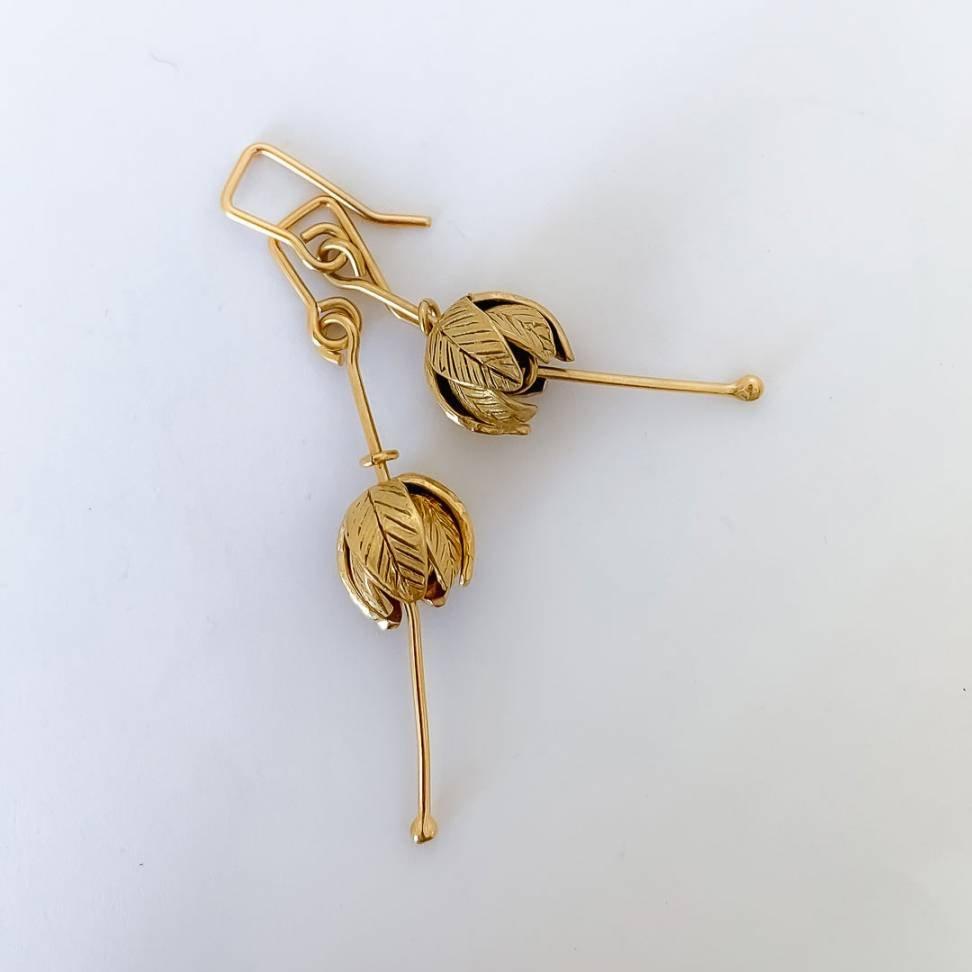 Stylised Golden Fuchsia Flower Pendant Earrings - 18ct Gold Plate - HerbertandWilks Jewellery