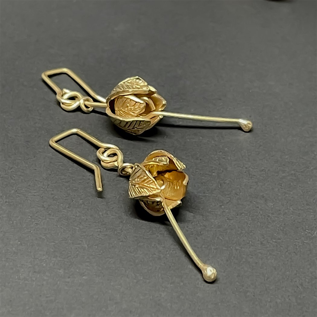 Stylised Golden Fuchsia Flower Pendant Earrings - 18ct Gold Plate - HerbertandWilks Jewellery