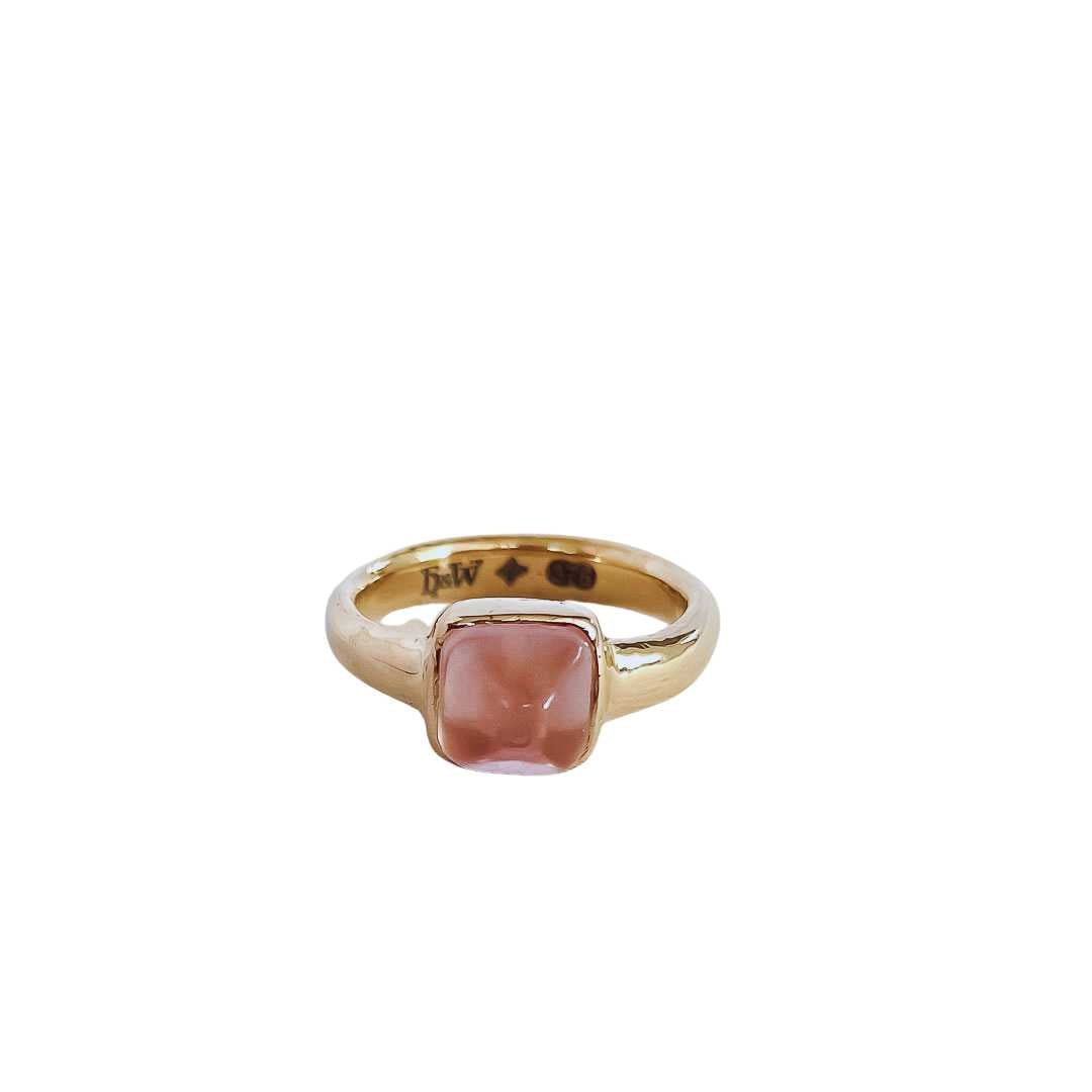 Sugarloaf Rose Quartz Ring in solid 9ct yellow gold Size O - HerbertandWilks Jewellery