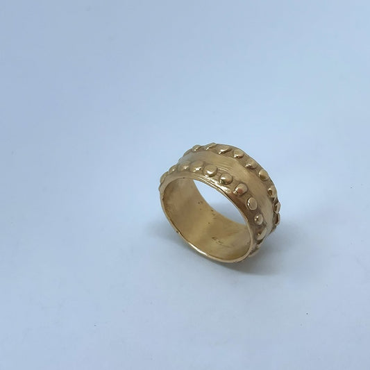 Wide Textured Band in 9ct Yellow Gold - Fluid Ring - V3 - HerbertandWilks Jewellery